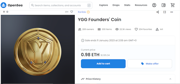 The YGG Founders Coin is a transferable limited-edition NFT that gives holders access to special benefits