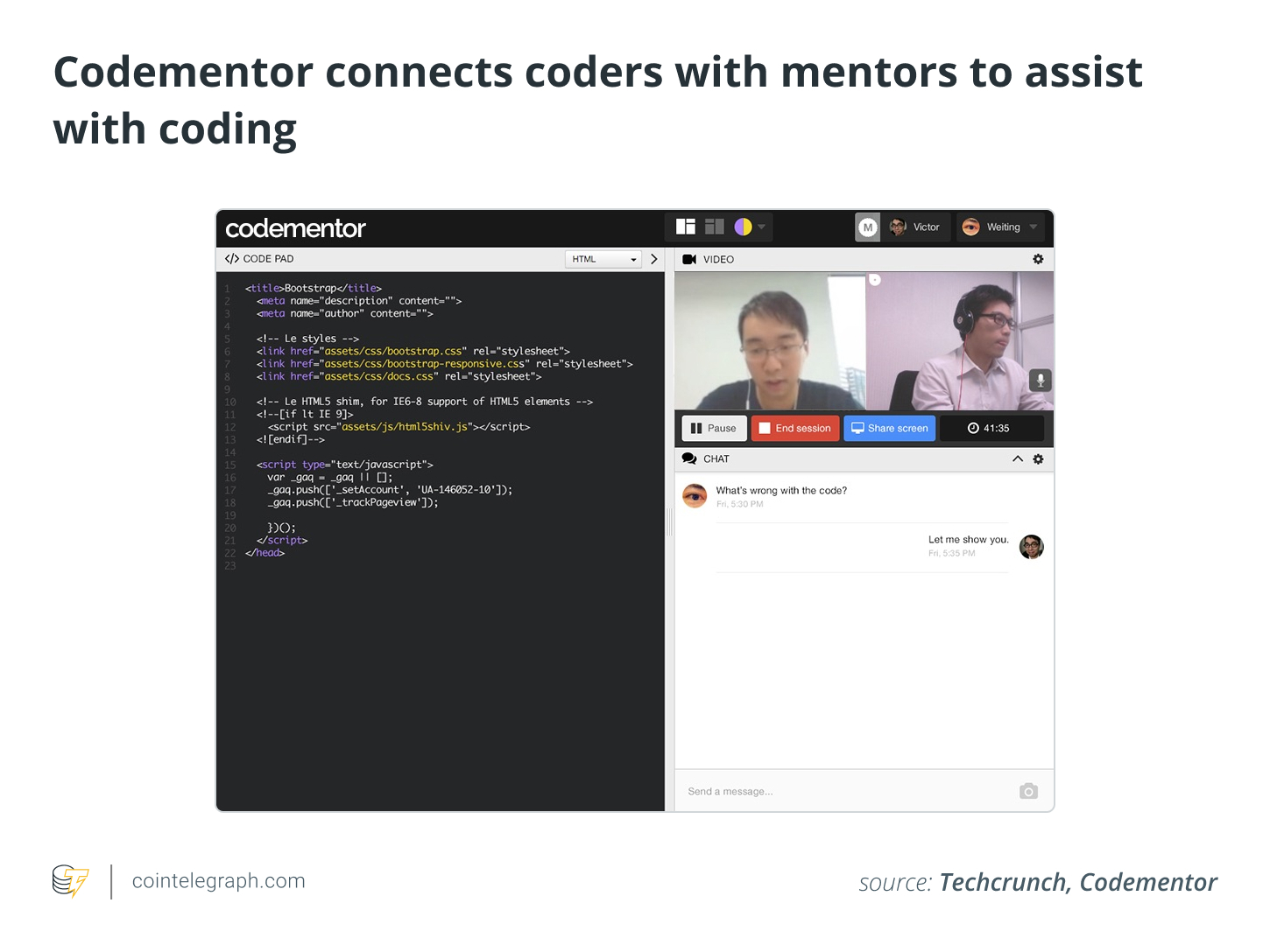 Codementor connects coders with mentors to assist with coding