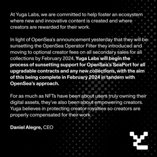 Yuga statement on OpenSea royalties