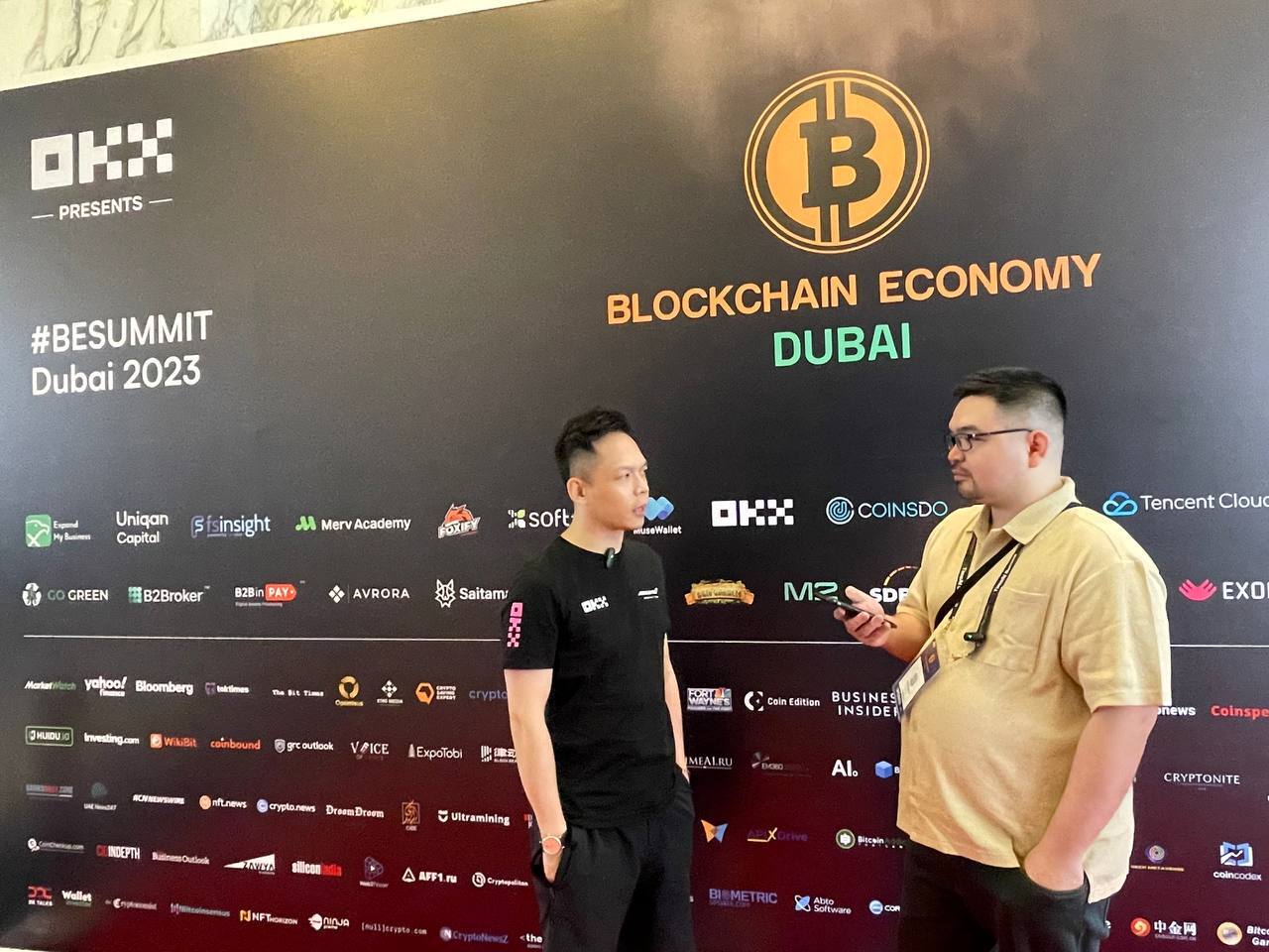 Lai and Cointelegraph’s Ezra Reguerra at the Blockchain Economy Summit in Dubai